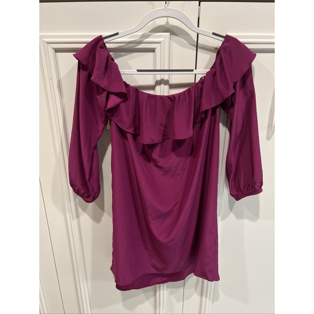 Amanda Uprichard Silk Blouse Fuchsia Pink Ruffle Luxury Off Shoulder Barbiecore